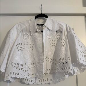 Isabel Marant White Eyelet Lace Cropped Blouse
